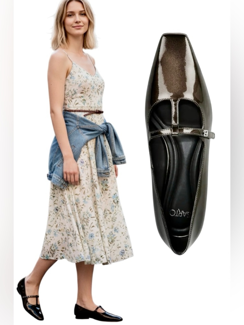 Franco Sarto Carmela Gunmetal Grey Patent Leather Mary Jane Flats